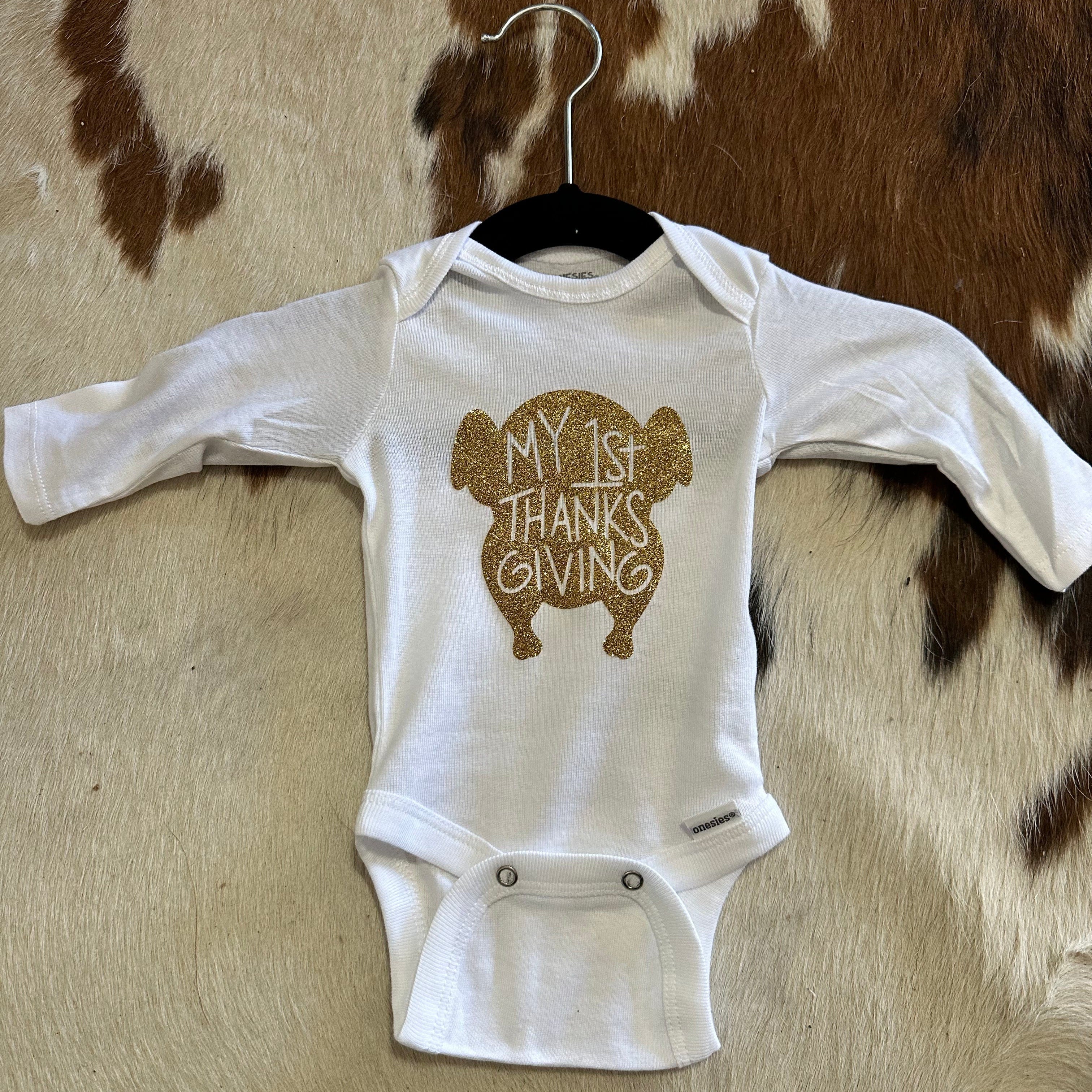 MY 1ST THANKSGIVING baby clothes Cowpuncher Babe Size: newborn Color: Glitter