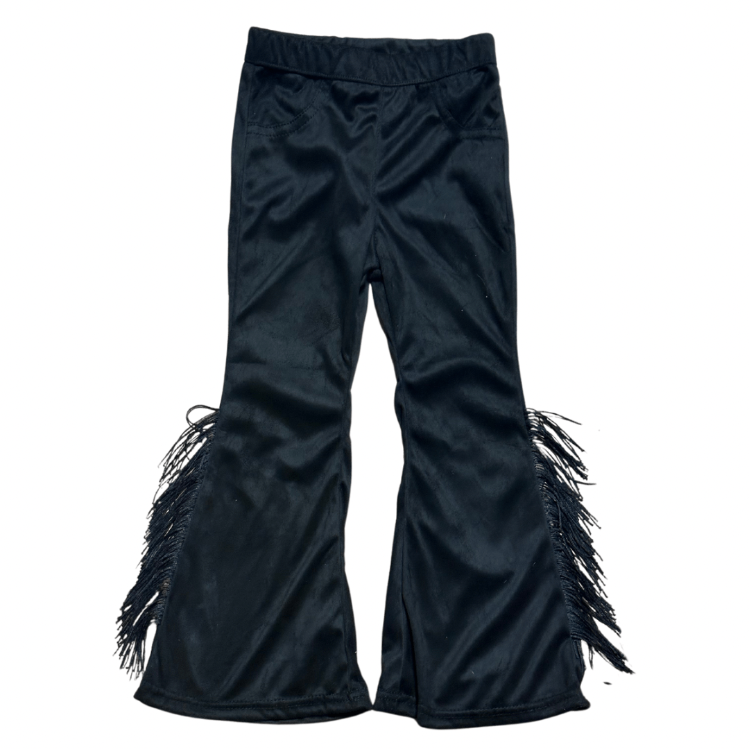 REMI FLARES - SUEDE FRINGE BLACK Clothing Baileys Blossoms Size: 9-12 months
