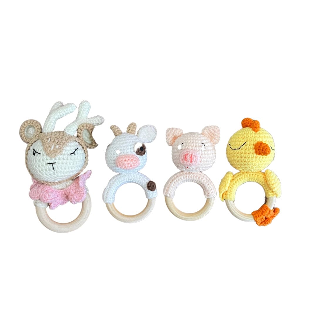 KNITTED HAND CROCHET BABY RATTLE