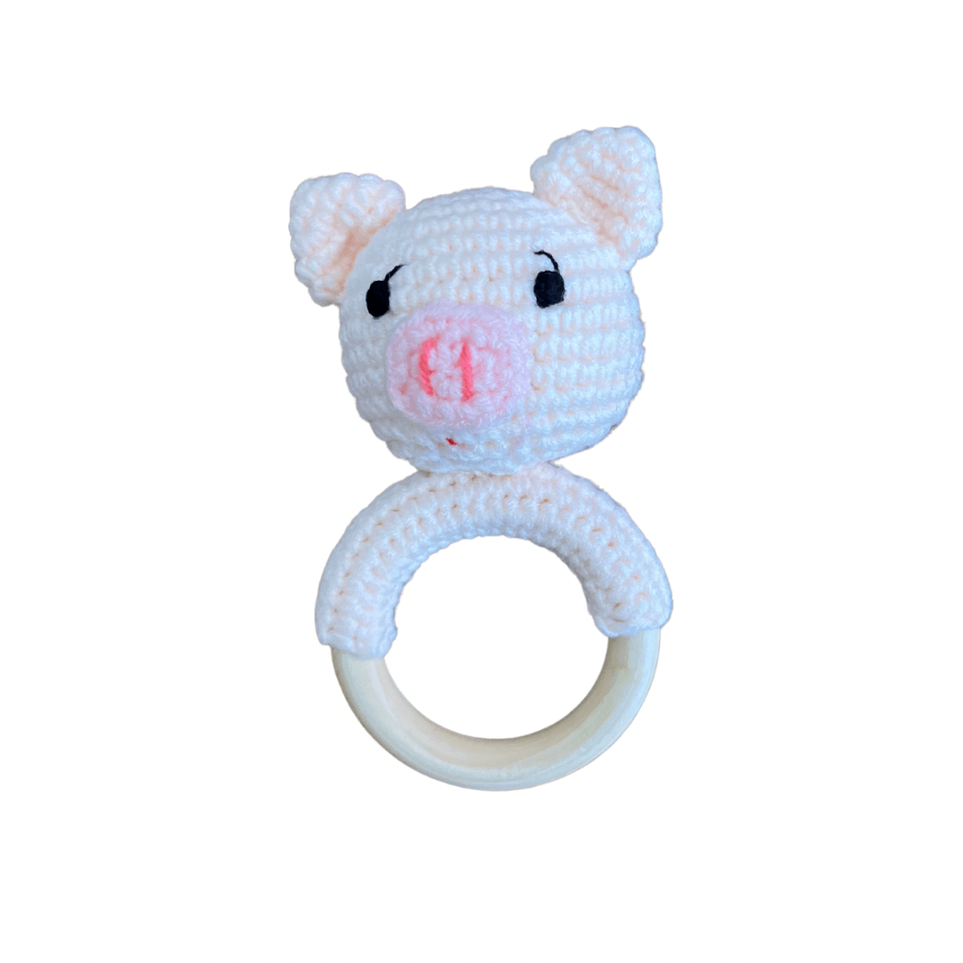 KNITTED HAND CROCHET BABY RATTLE