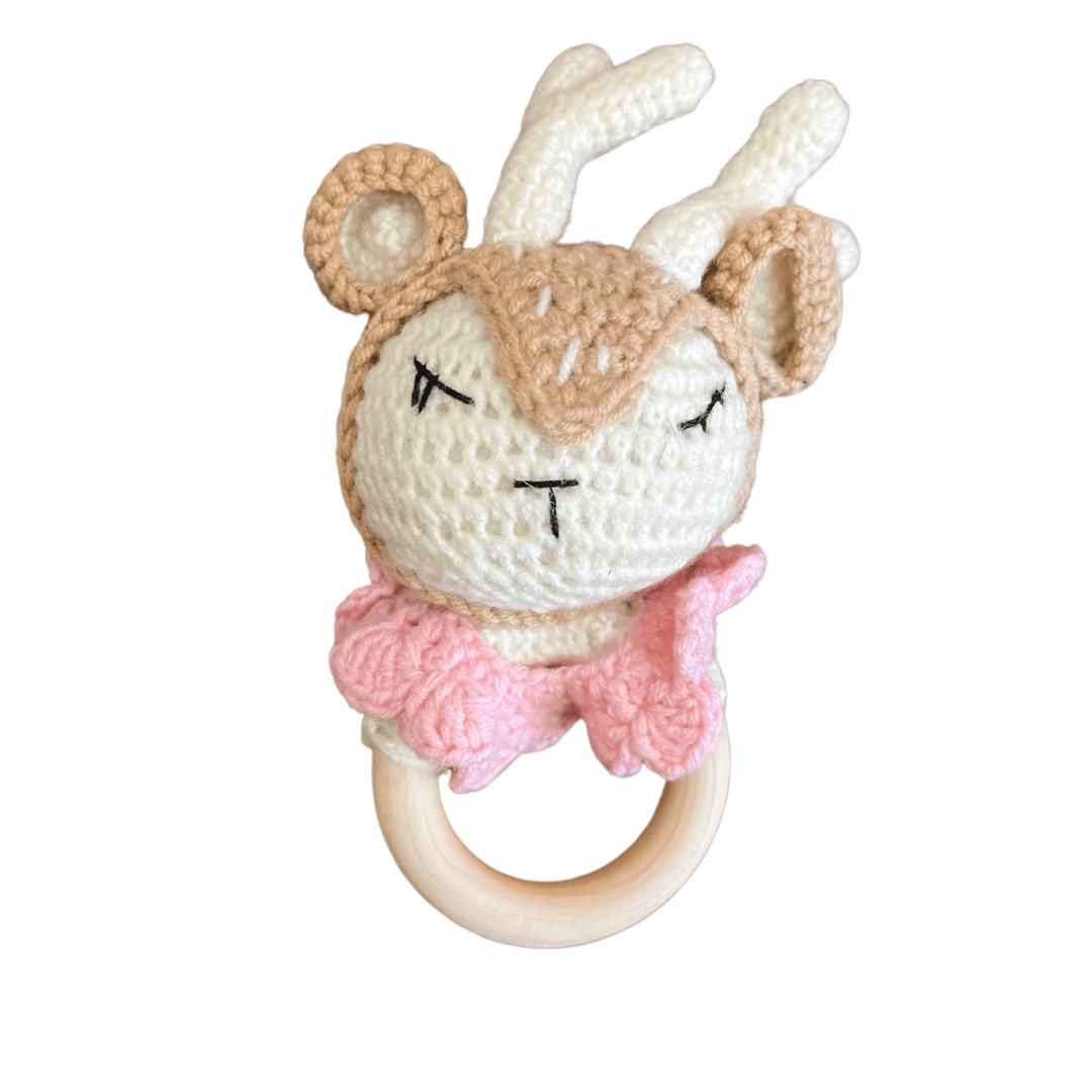 KNITTED HAND CROCHET BABY RATTLE