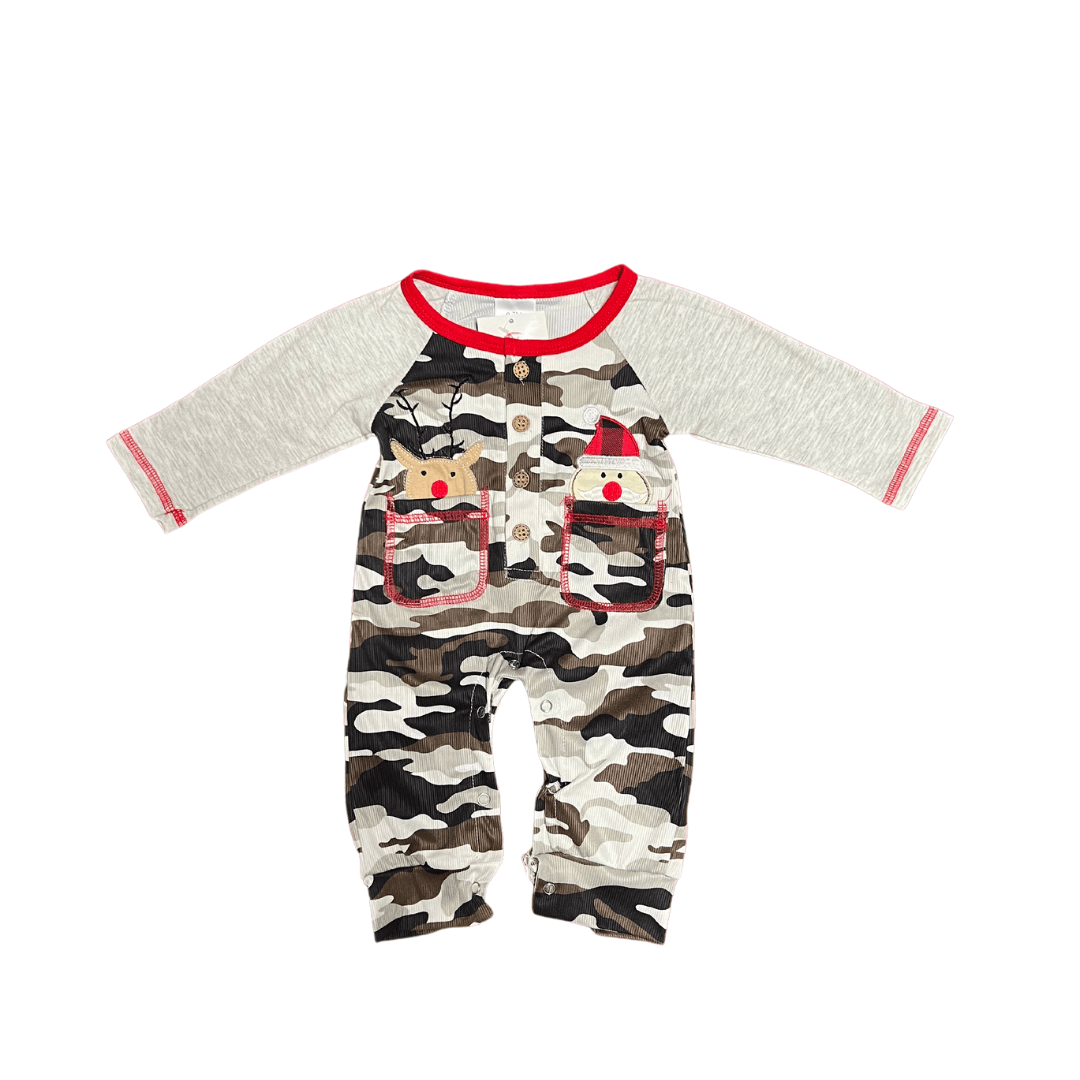 REINDEER/SANTA CHRISTMAS CAMOUFLAGE ROMPER