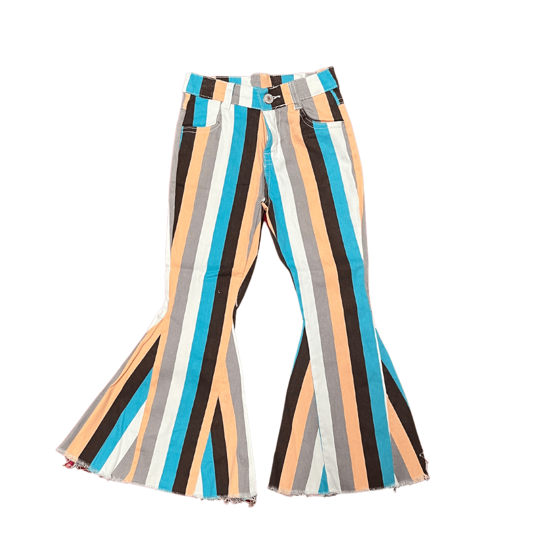 STRIPED DENIM FLARE PANTS