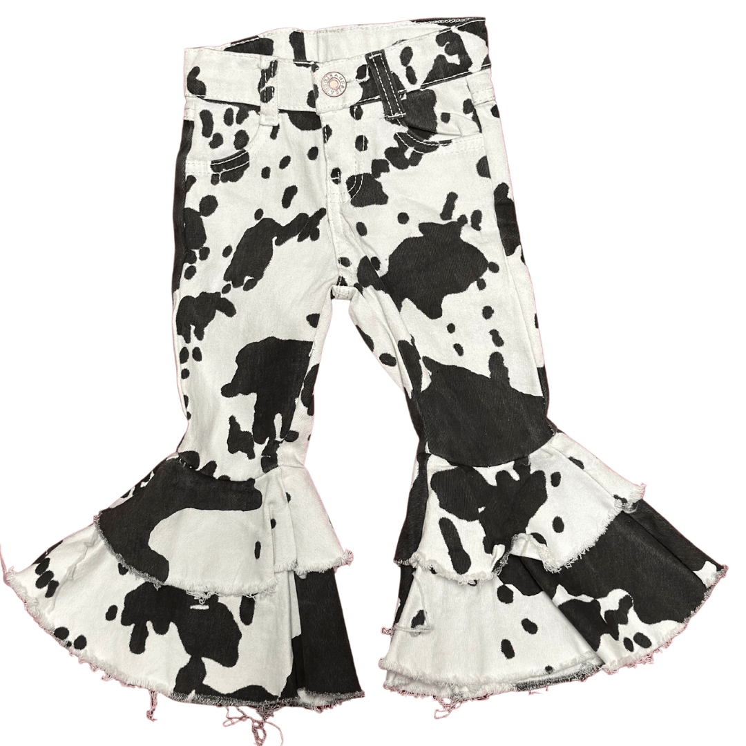 BLACK COW PRINT DOUBLE FLARE PANT