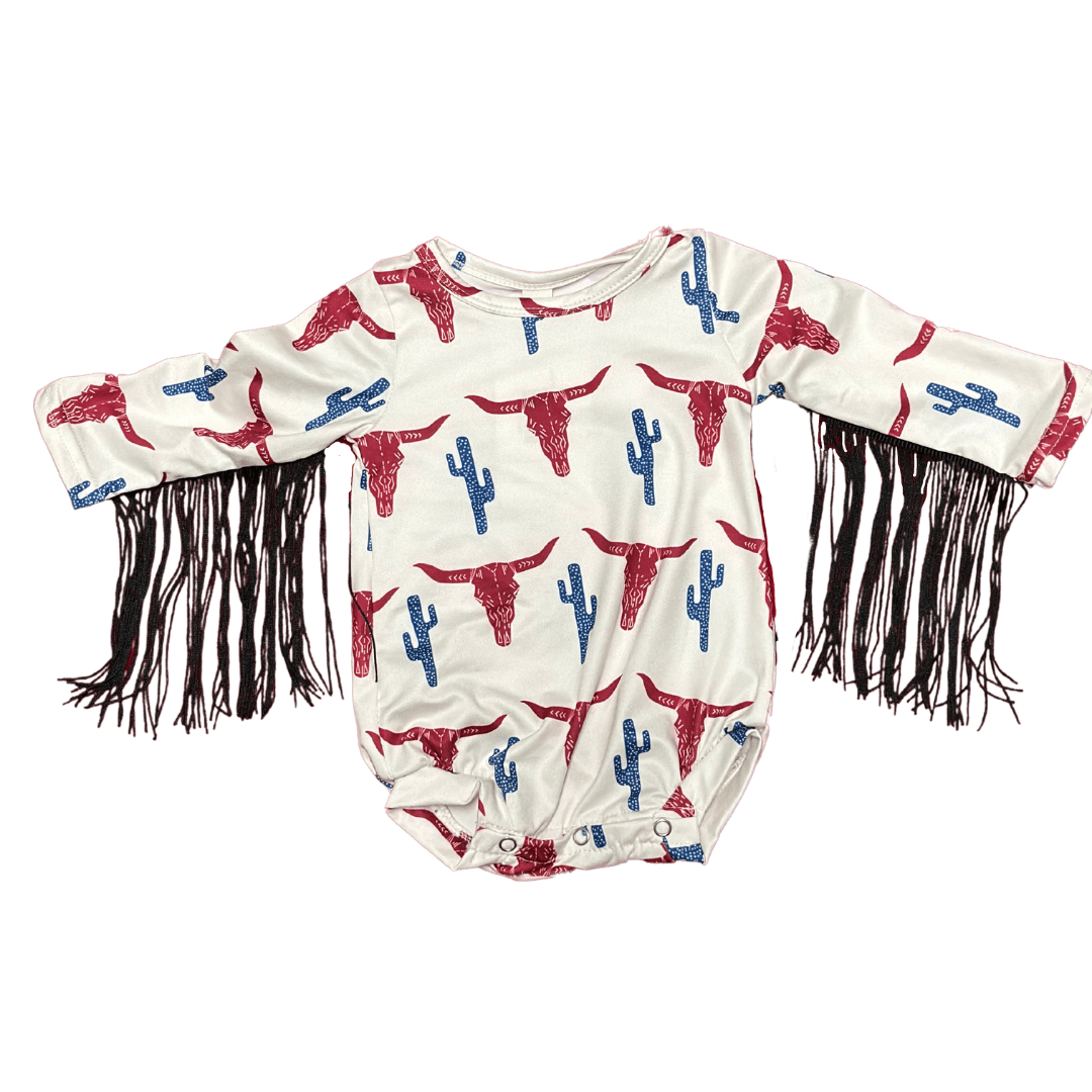 COW SKULL LONG SLEEVE WITH FRINGE