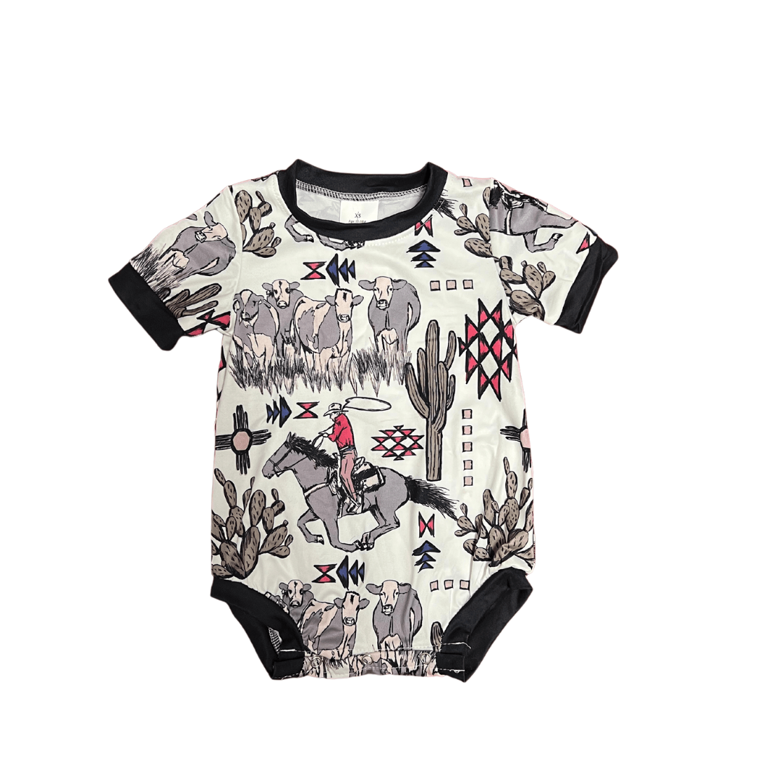 WESTERN COW BUBBLE ROMPER
