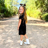 VELVET TSHIRT DRESS - BLACK