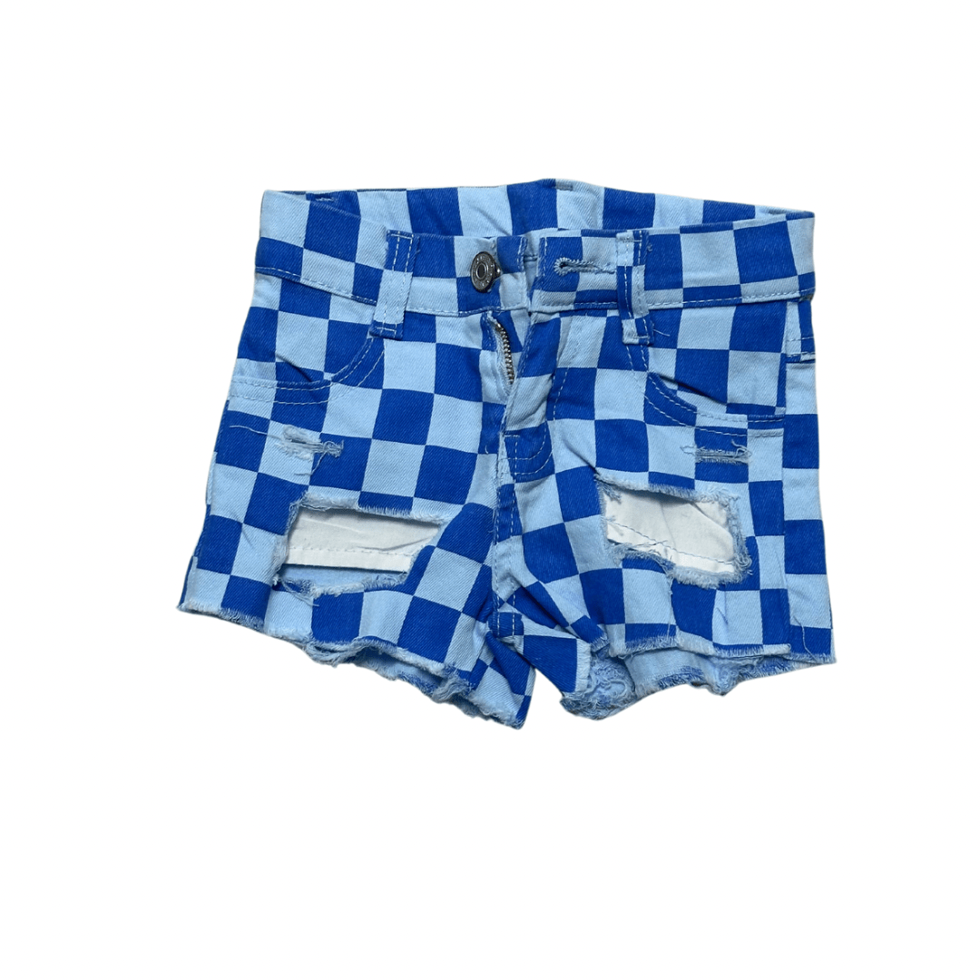JEAN SHORTS- BLUE CHECKS Clothing Aier Size: 6-12