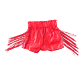 LEATHER TASSEL SHORTS - RED