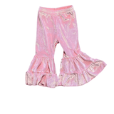 VELVET RUFFLE FLARE PANTS - PINK