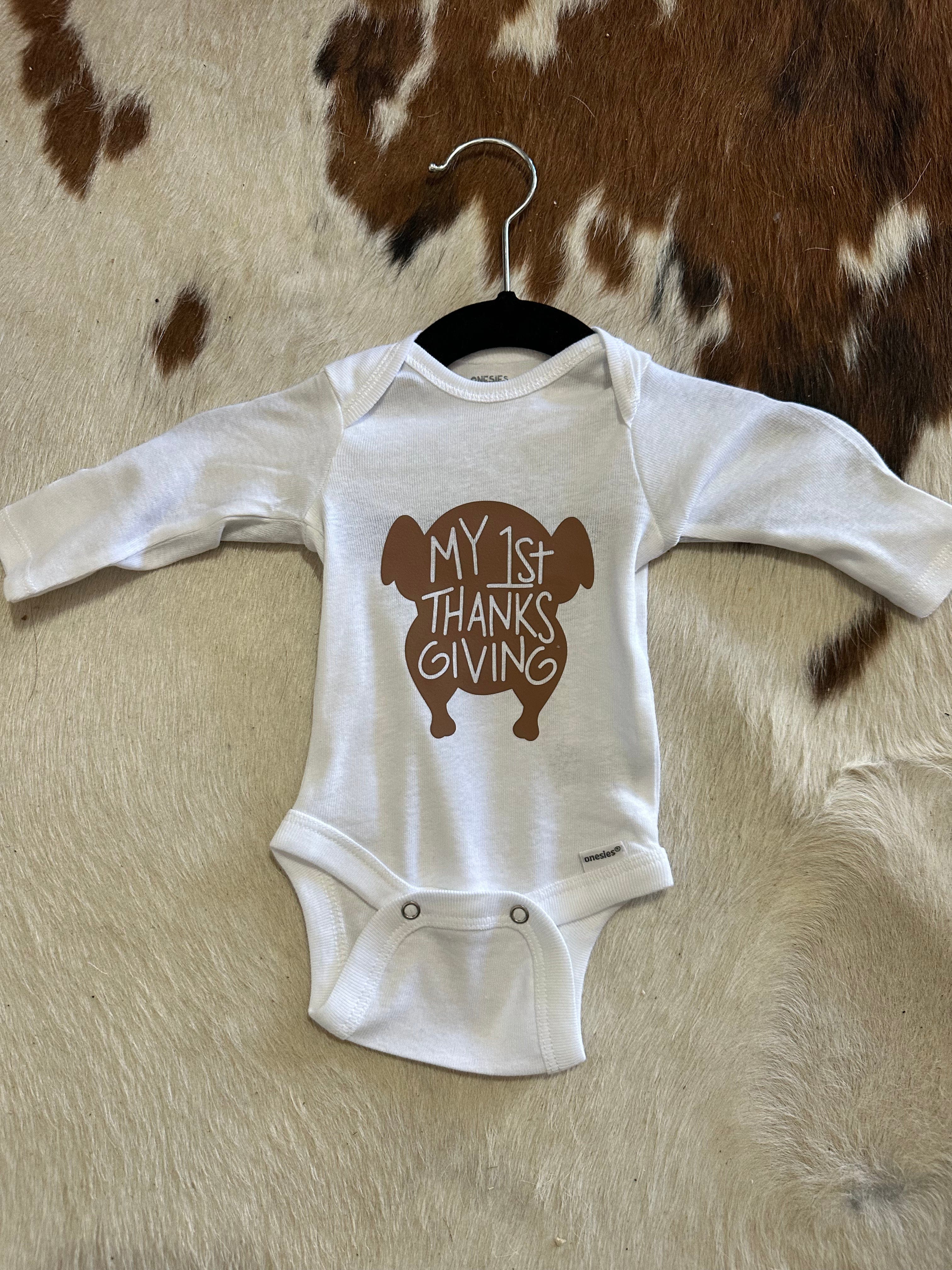 MY 1ST THANKSGIVING baby clothes Cowpuncher Babe Size: newborn Color: Brown