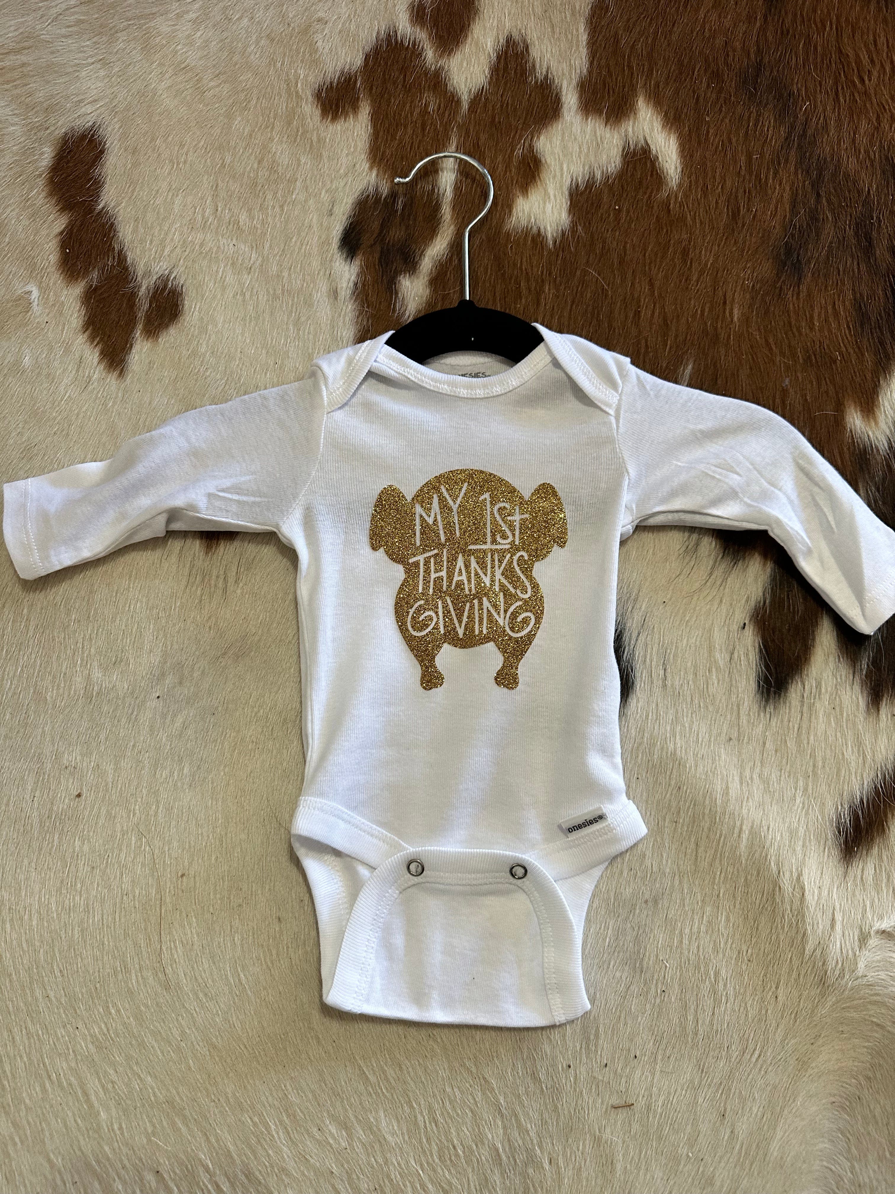 MY 1ST THANKSGIVING baby clothes Cowpuncher Babe Size: newborn Color: Glitter