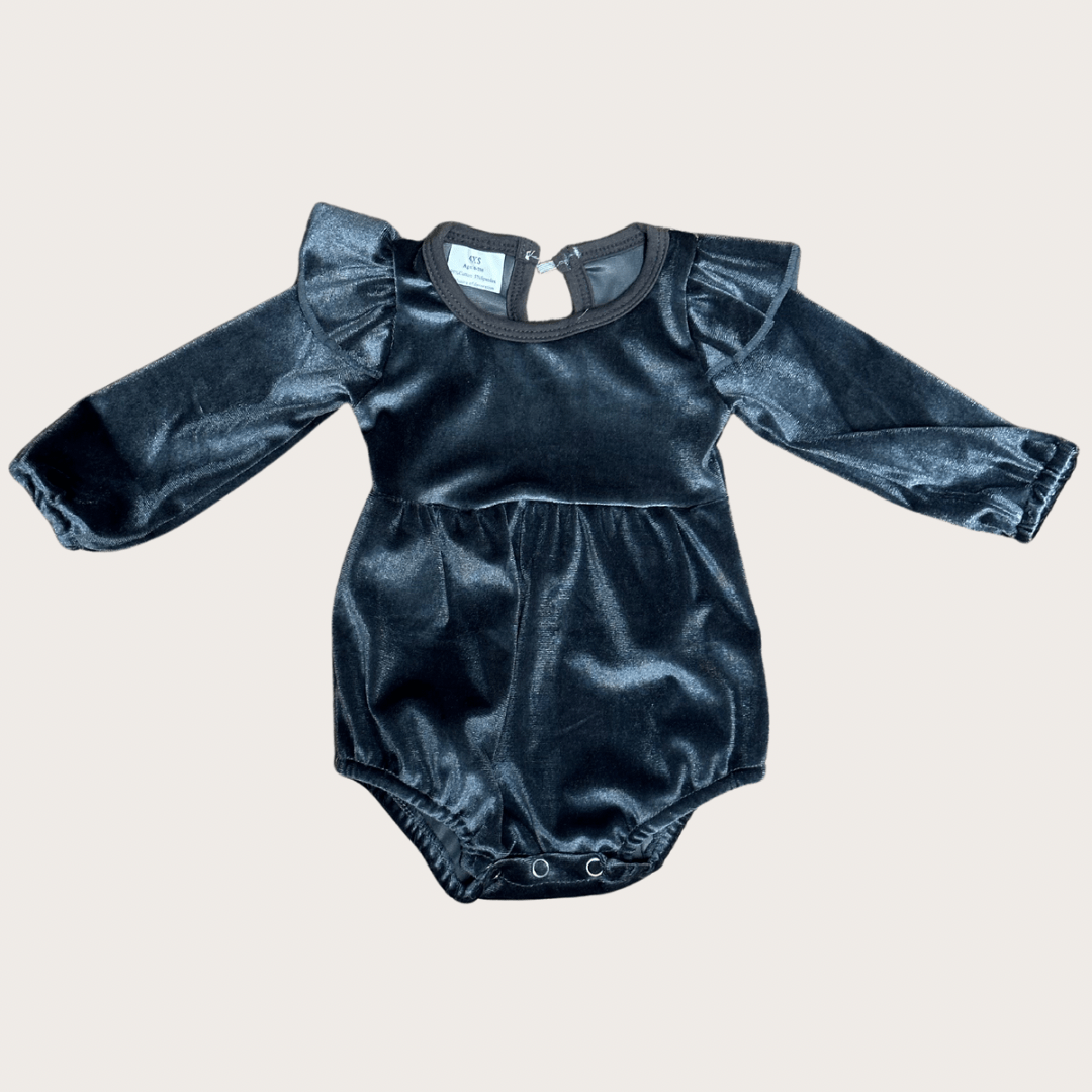 GREY VELVET BUBBLE ROMPER baby clothes Aier Size: 0-3 months
