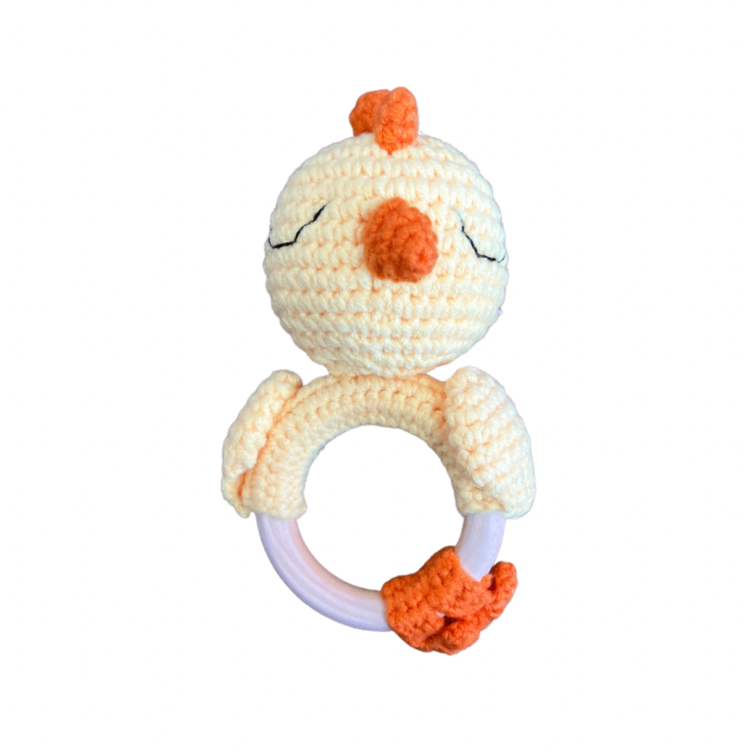 KNITTED HAND CROCHET BABY RATTLE