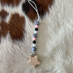 Pacifier Clips Cowpuncher Babe Color: Pink, gray, black and white