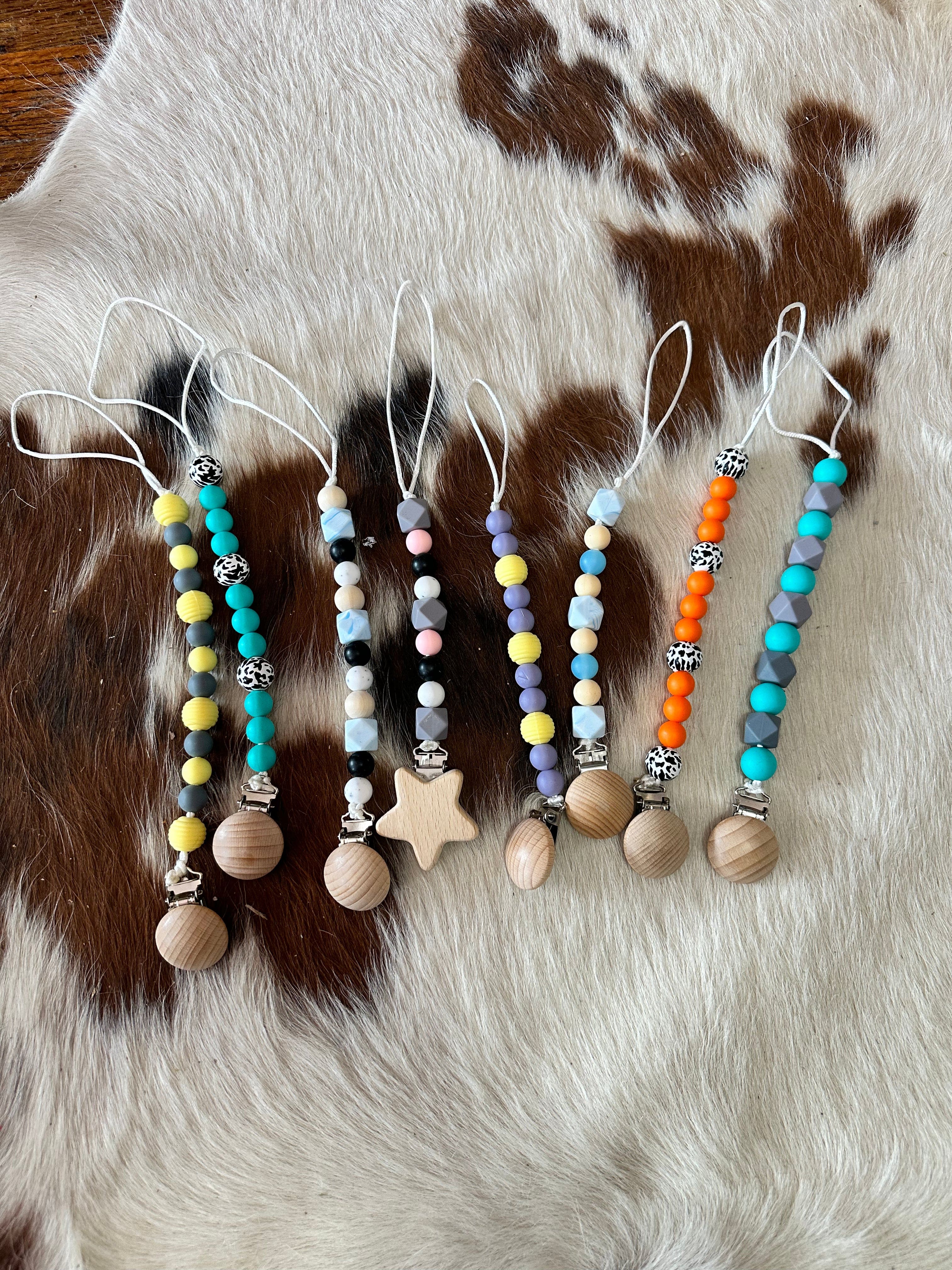 Pacifier Clips Cowpuncher Babe Color: Turquoise and gray