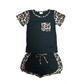 BLACK AND CHEETAH SHORTS SET